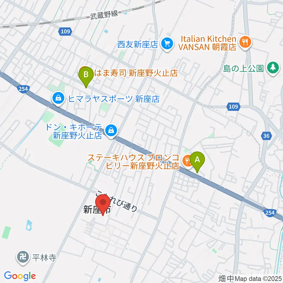 新座市民会館周辺のカフェ一覧地図