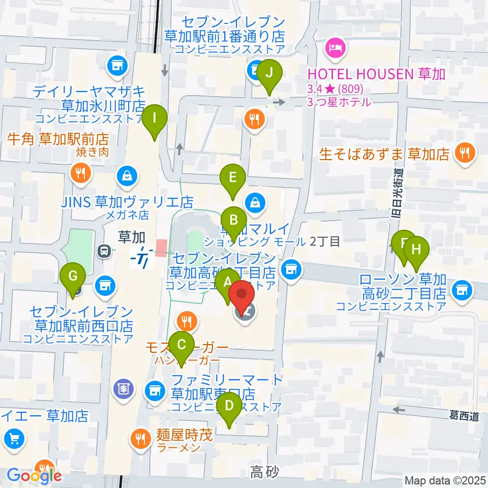 草加アコスホール周辺のカフェ一覧地図