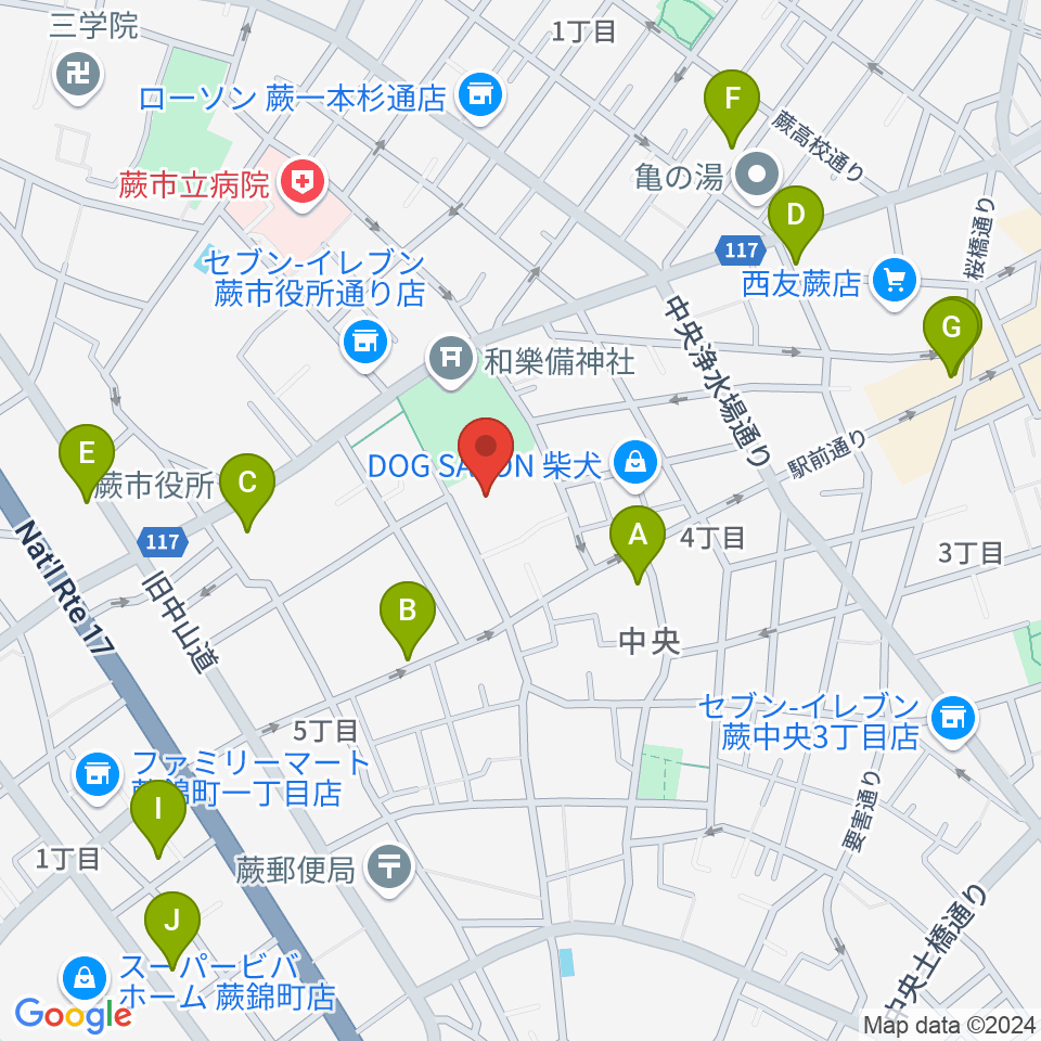 蕨市民会館周辺のカフェ一覧地図