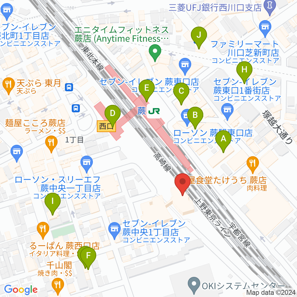 蕨市立文化ホール くるる周辺のカフェ一覧地図