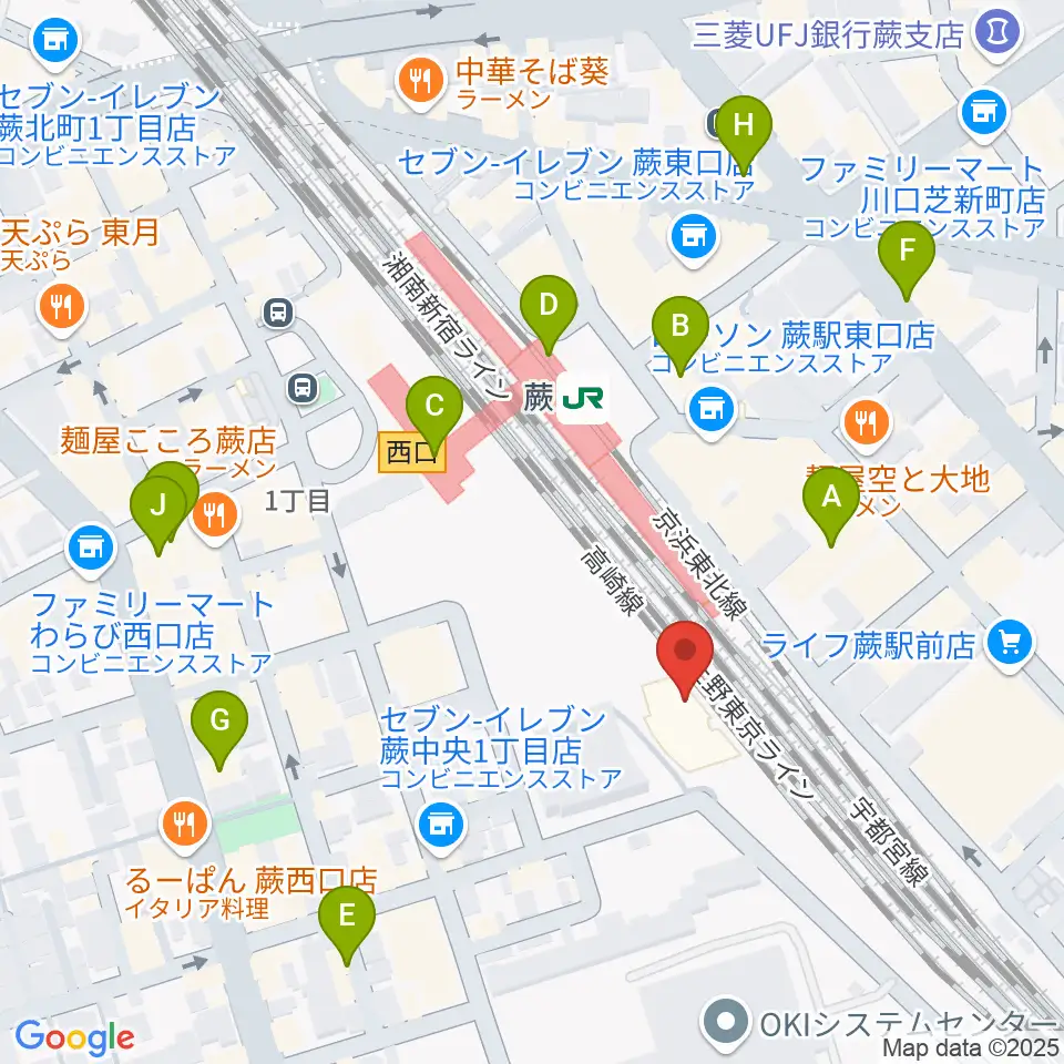 蕨市立文化ホール くるる周辺のカフェ一覧地図