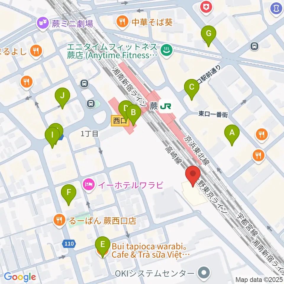 蕨市立文化ホール くるる周辺のカフェ一覧地図