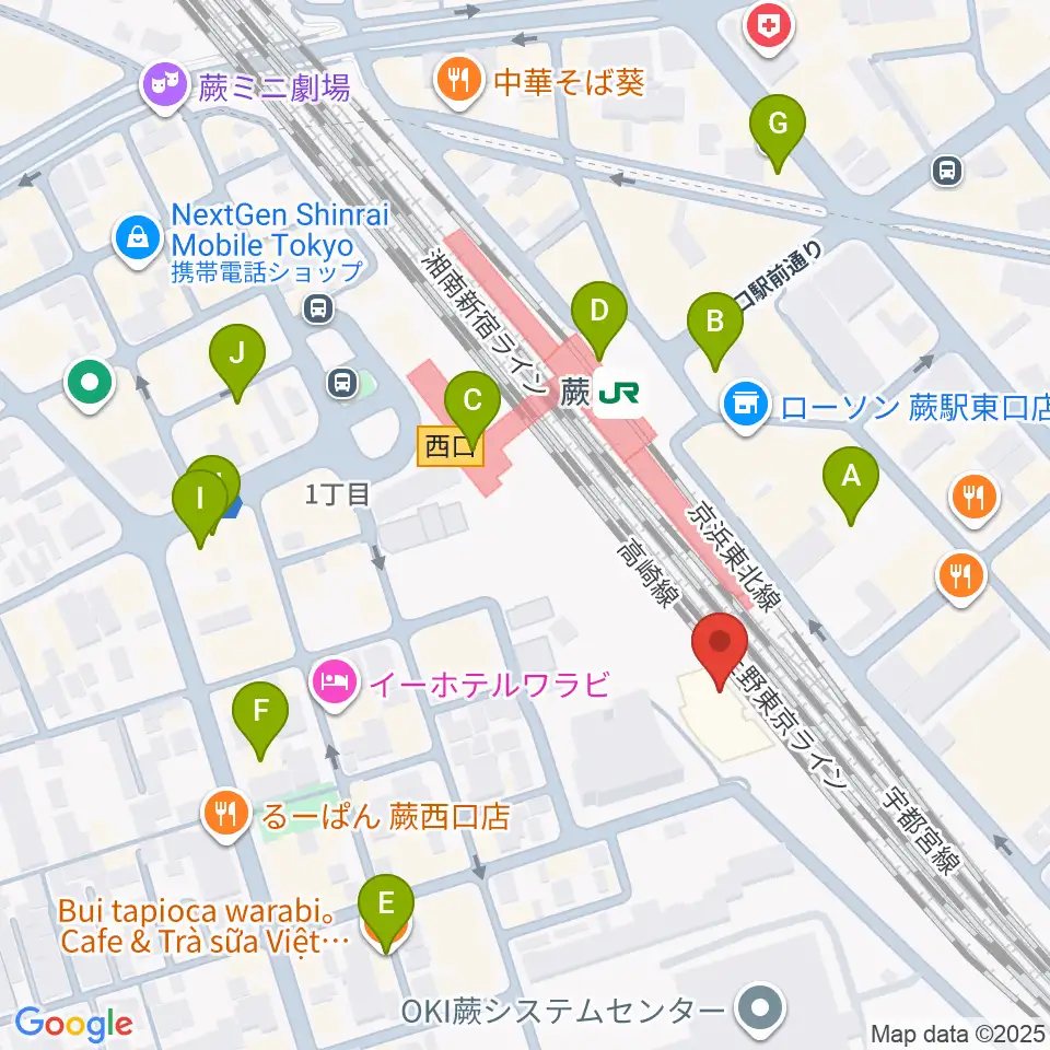 蕨市立文化ホール くるる周辺のカフェ一覧地図