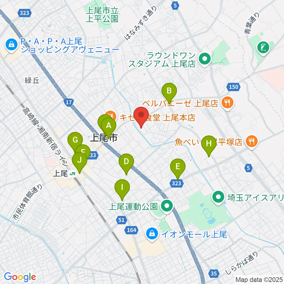 あげお富士住建ホール周辺のカフェ一覧地図