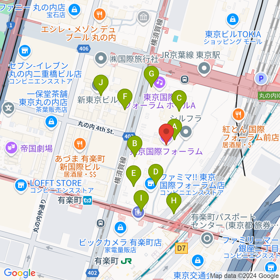 東京国際フォーラム周辺のカフェ一覧地図