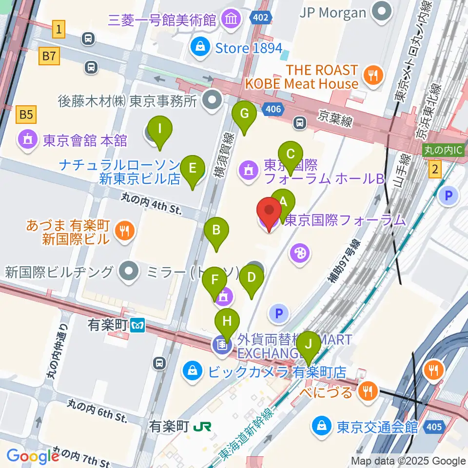 東京国際フォーラム周辺のカフェ一覧地図