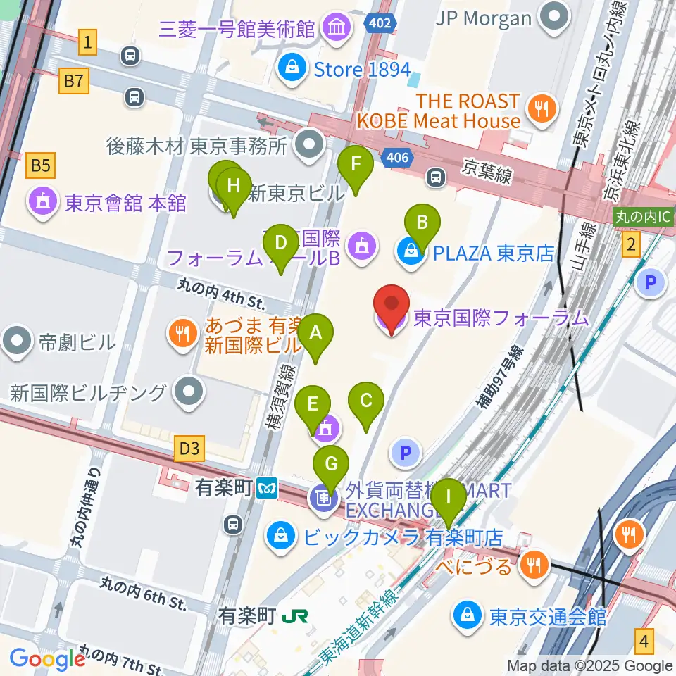 東京国際フォーラム周辺のカフェ一覧地図