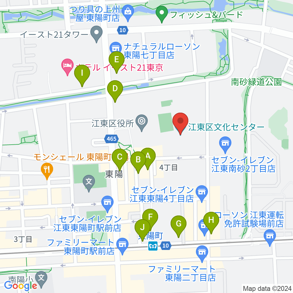 江東区文化センター周辺のカフェ一覧地図