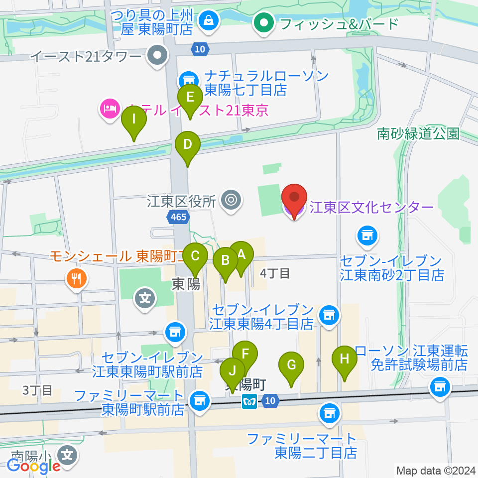 江東区文化センター周辺のカフェ一覧地図