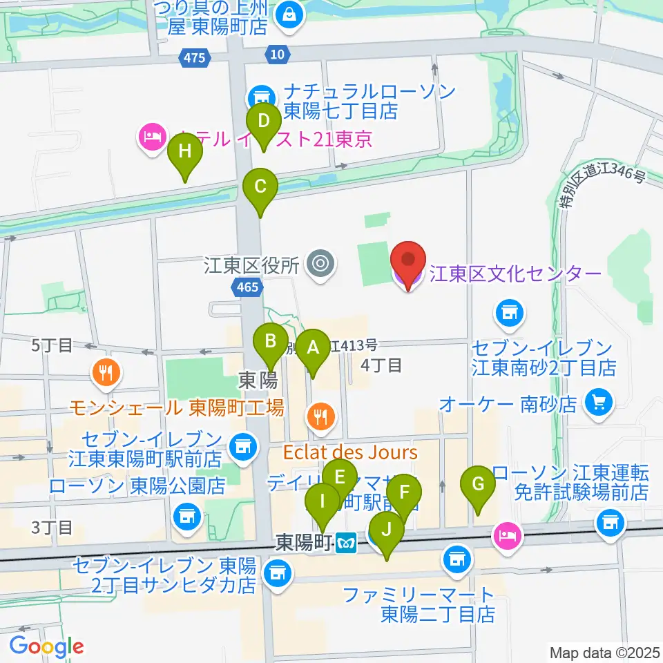 江東区文化センター周辺のカフェ一覧地図