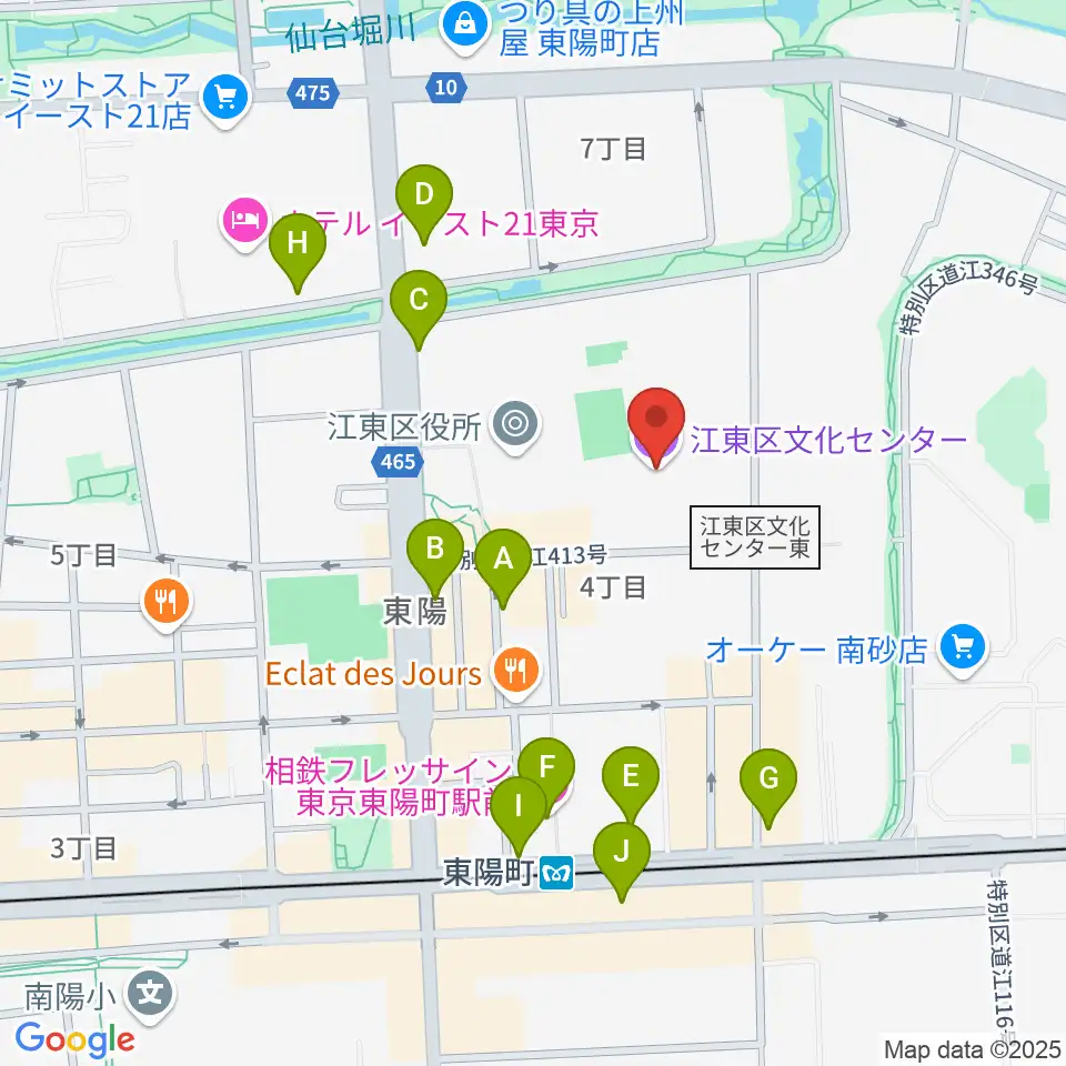江東区文化センター周辺のカフェ一覧地図