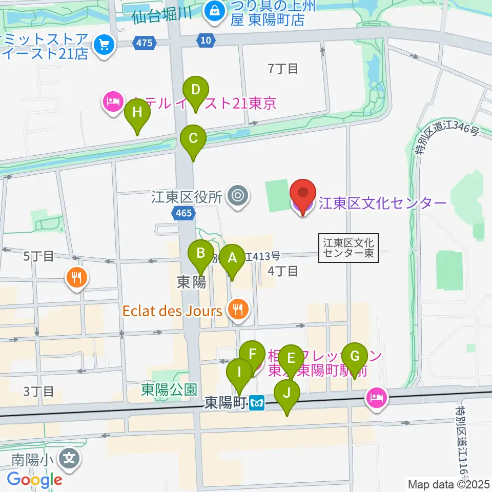 江東区文化センター周辺のカフェ一覧地図