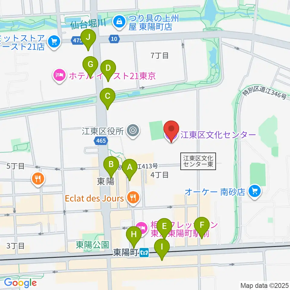 江東区文化センター周辺のカフェ一覧地図