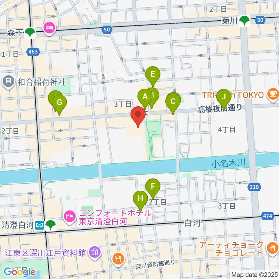 森下文化センター周辺のカフェ一覧地図