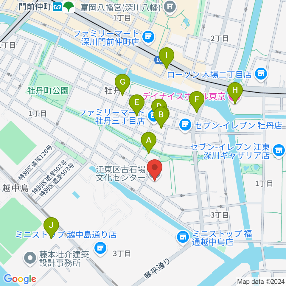 古石場文化センター周辺のカフェ一覧地図