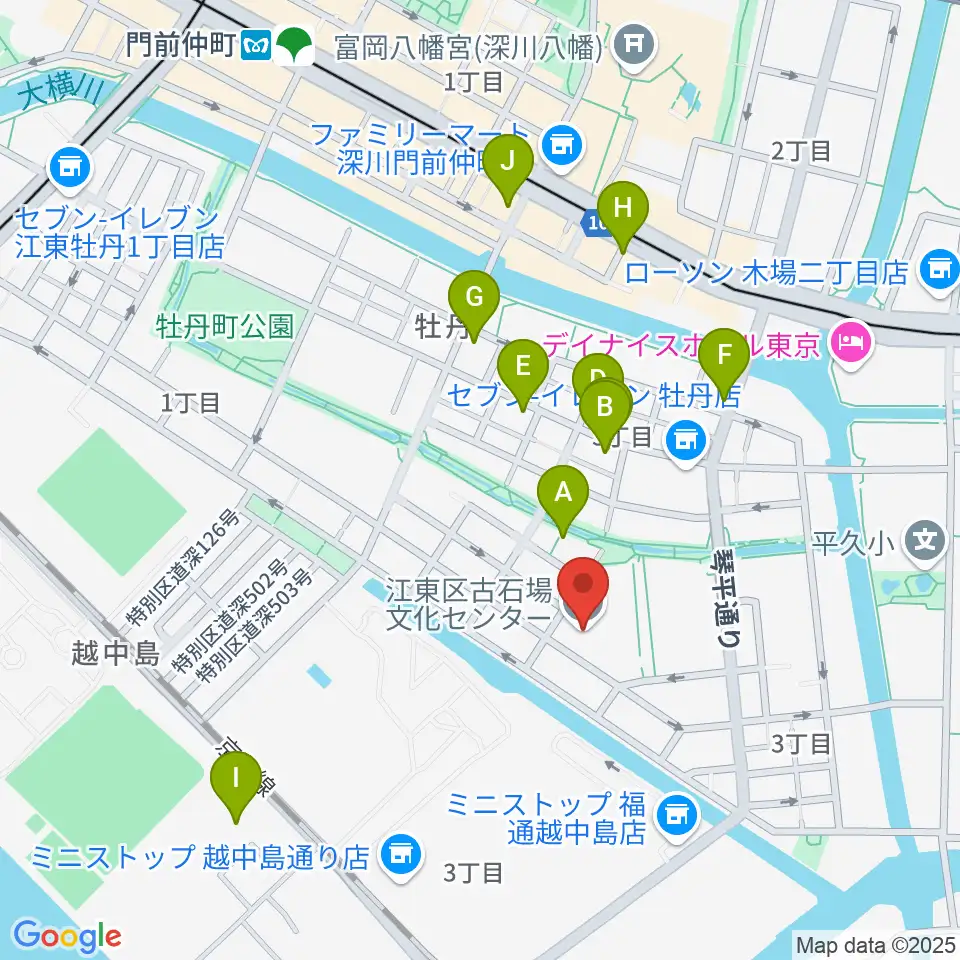 古石場文化センター周辺のカフェ一覧地図