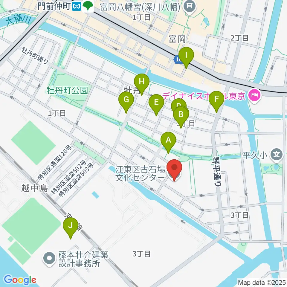 古石場文化センター周辺のカフェ一覧地図