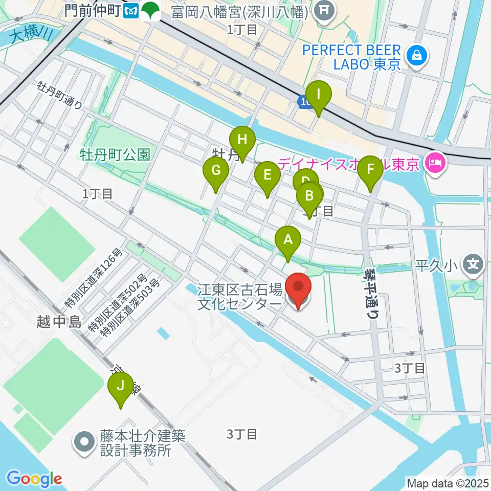 古石場文化センター周辺のカフェ一覧地図