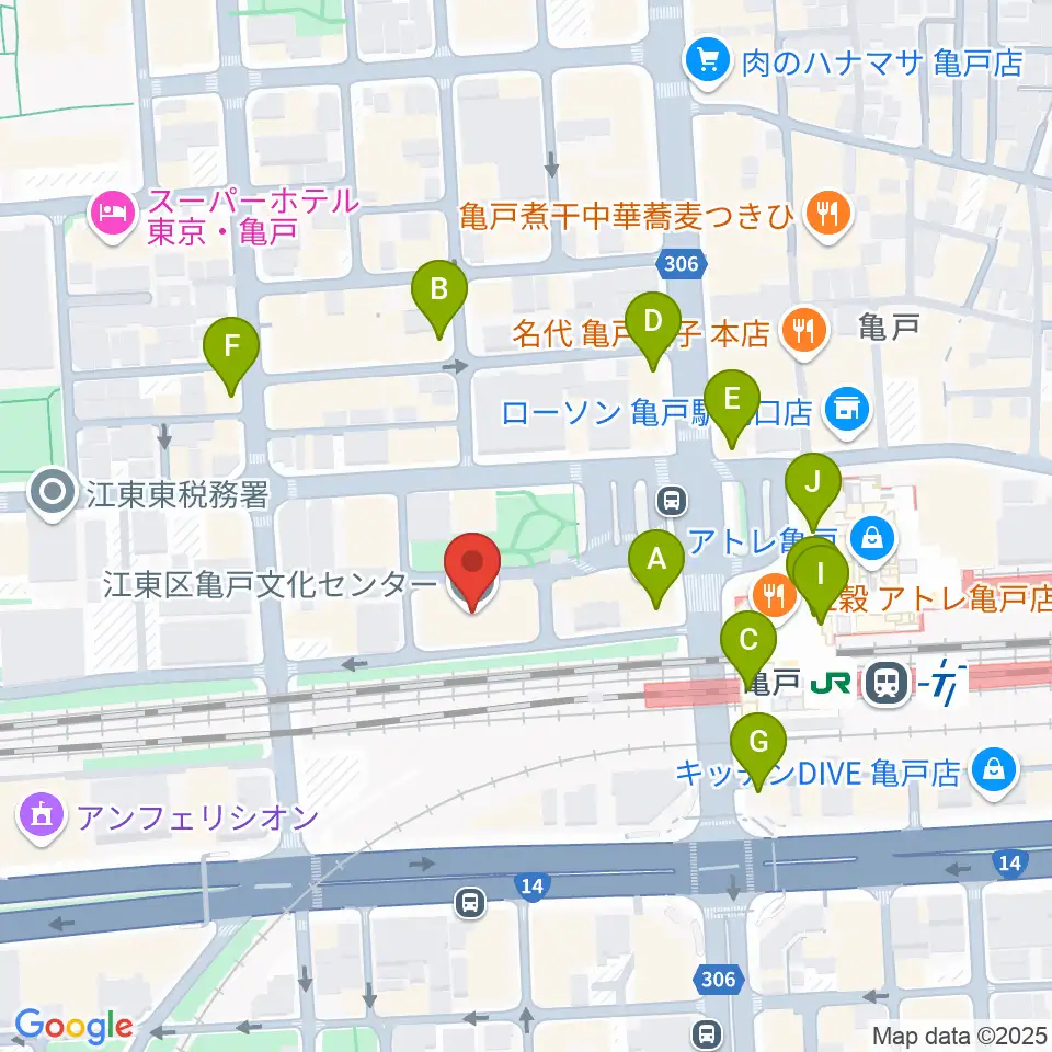 江東区亀戸文化センター周辺のカフェ一覧地図