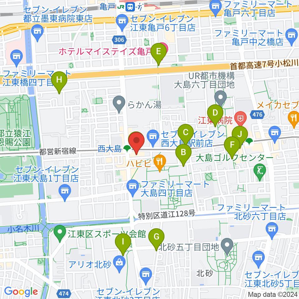 江東区総合区民センター周辺のカフェ一覧地図