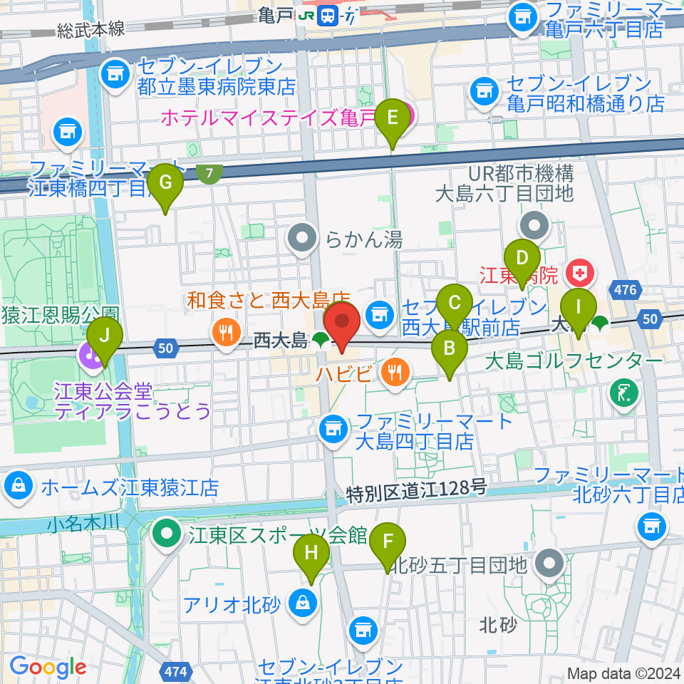 江東区総合区民センター周辺のカフェ一覧地図