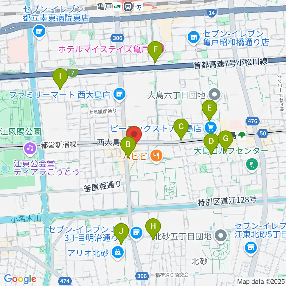 江東区総合区民センター周辺のカフェ一覧地図
