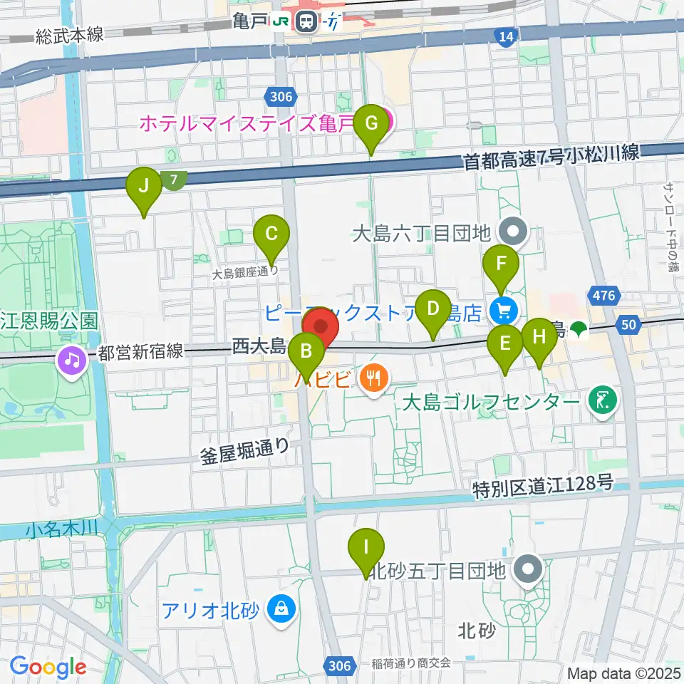 江東区総合区民センター周辺のカフェ一覧地図