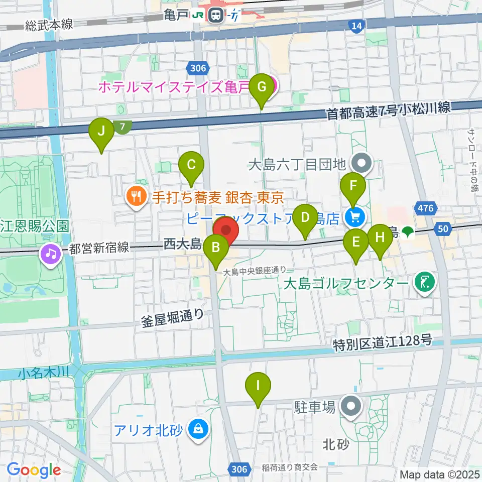 江東区総合区民センター周辺のカフェ一覧地図