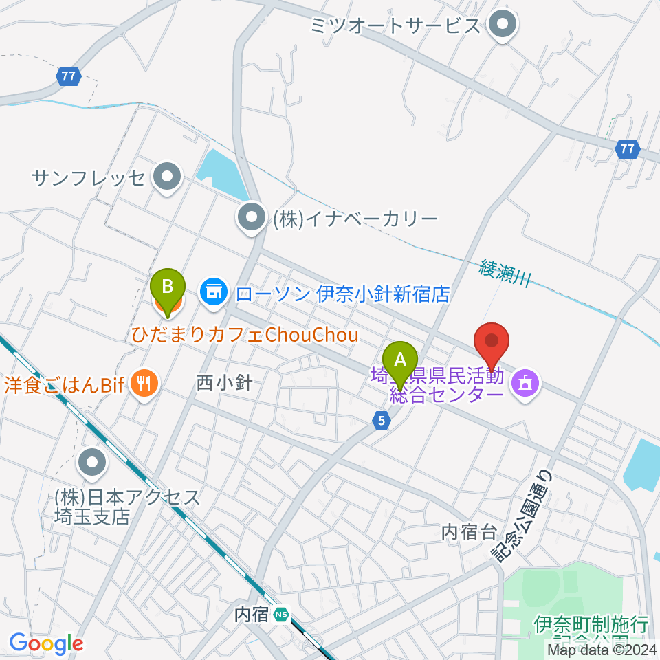 埼玉県県民活動総合センター周辺のカフェ一覧地図