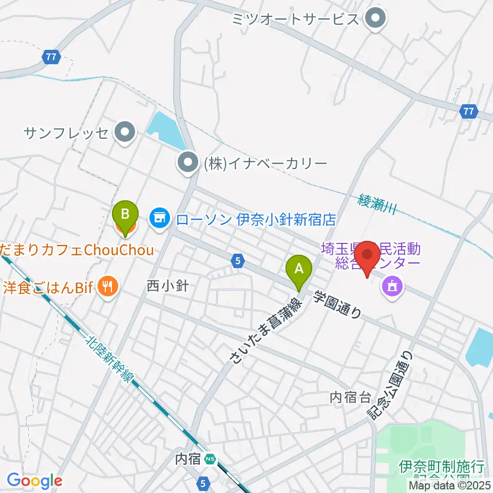 埼玉県県民活動総合センター周辺のカフェ一覧地図