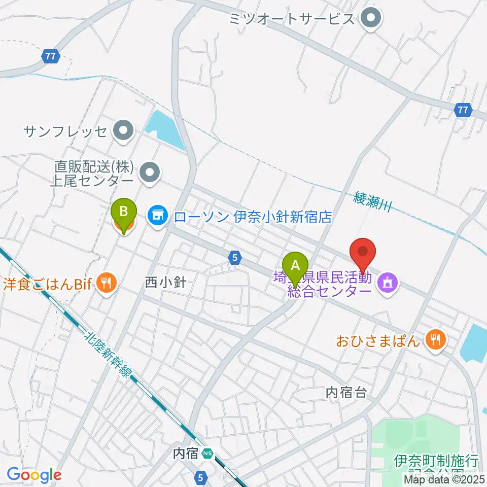 埼玉県県民活動総合センター周辺のカフェ一覧地図