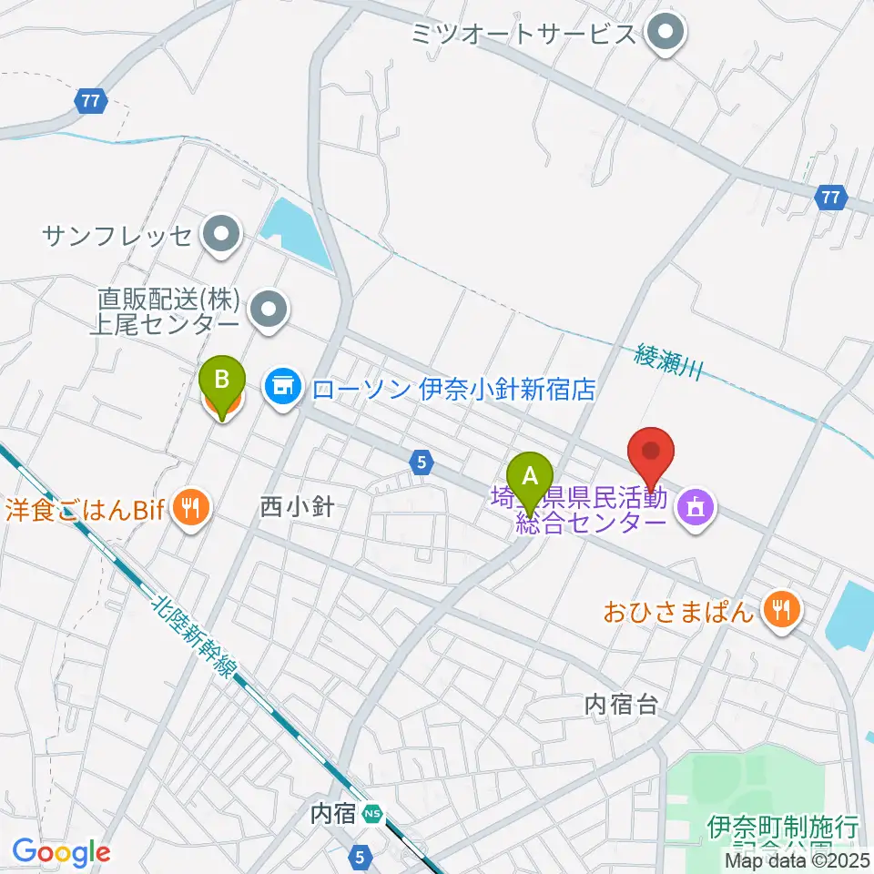埼玉県県民活動総合センター周辺のカフェ一覧地図