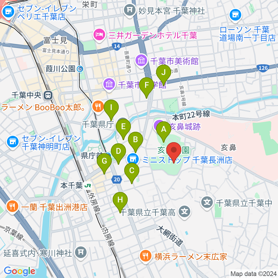 千葉県文化会館周辺のカフェ一覧地図