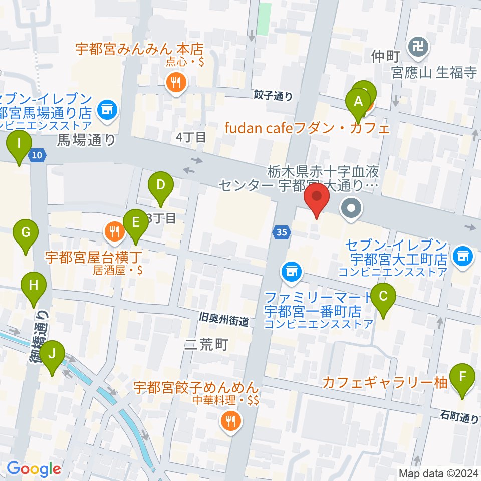 ブロンコ宇都宮周辺のカフェ一覧地図