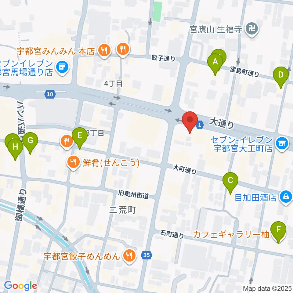 ブロンコ宇都宮周辺のカフェ一覧地図