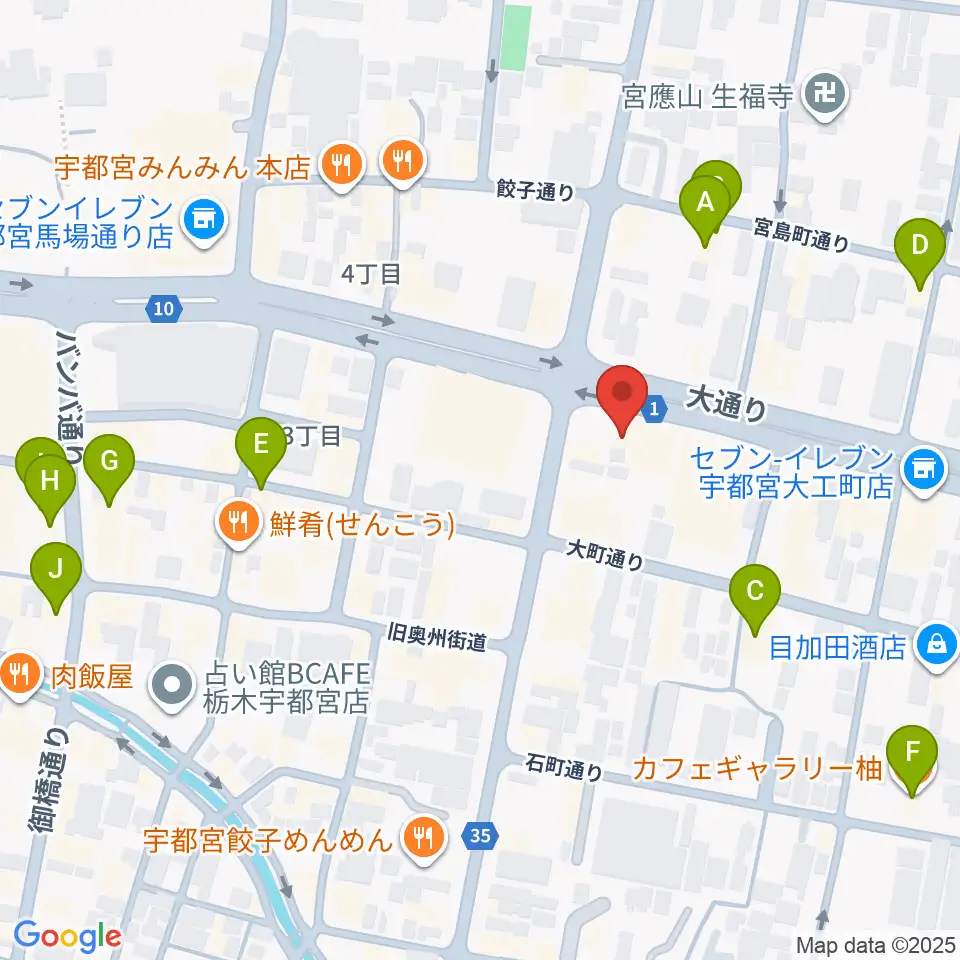 ブロンコ宇都宮周辺のカフェ一覧地図