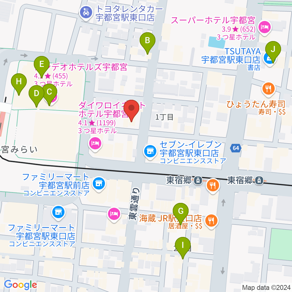 宇都宮インダルスドリーム周辺のカフェ一覧地図