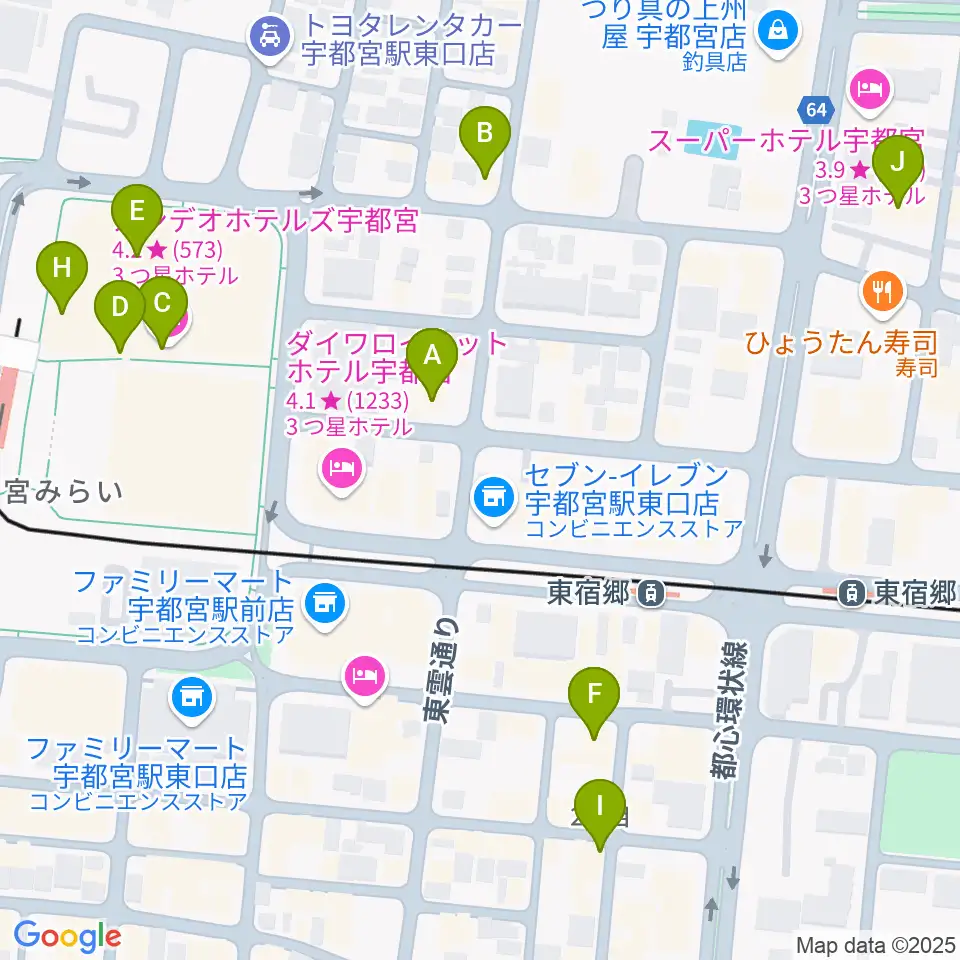 宇都宮インダルスドリーム周辺のカフェ一覧地図