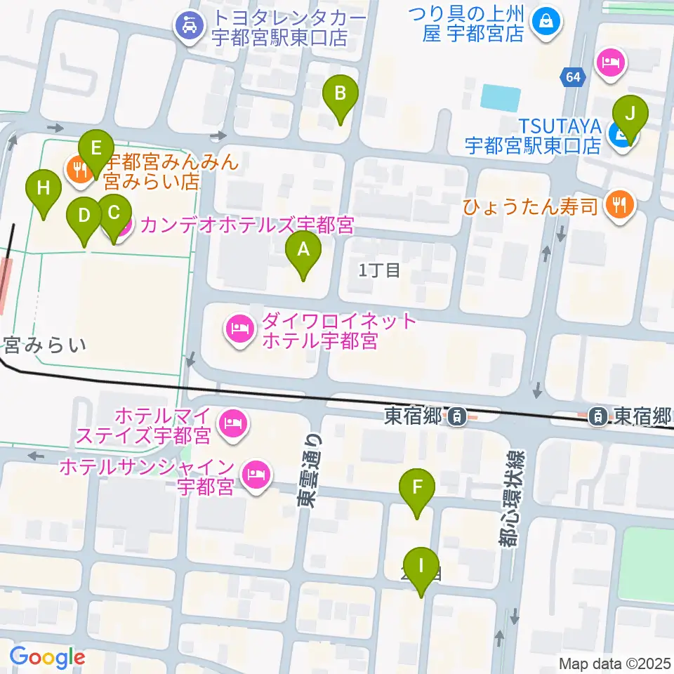 宇都宮インダルスドリーム周辺のカフェ一覧地図