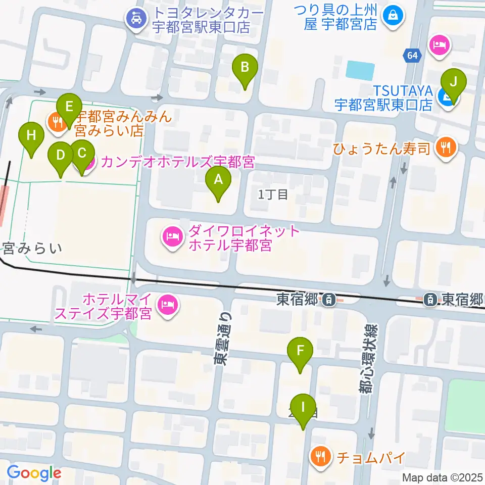 宇都宮インダルスドリーム周辺のカフェ一覧地図