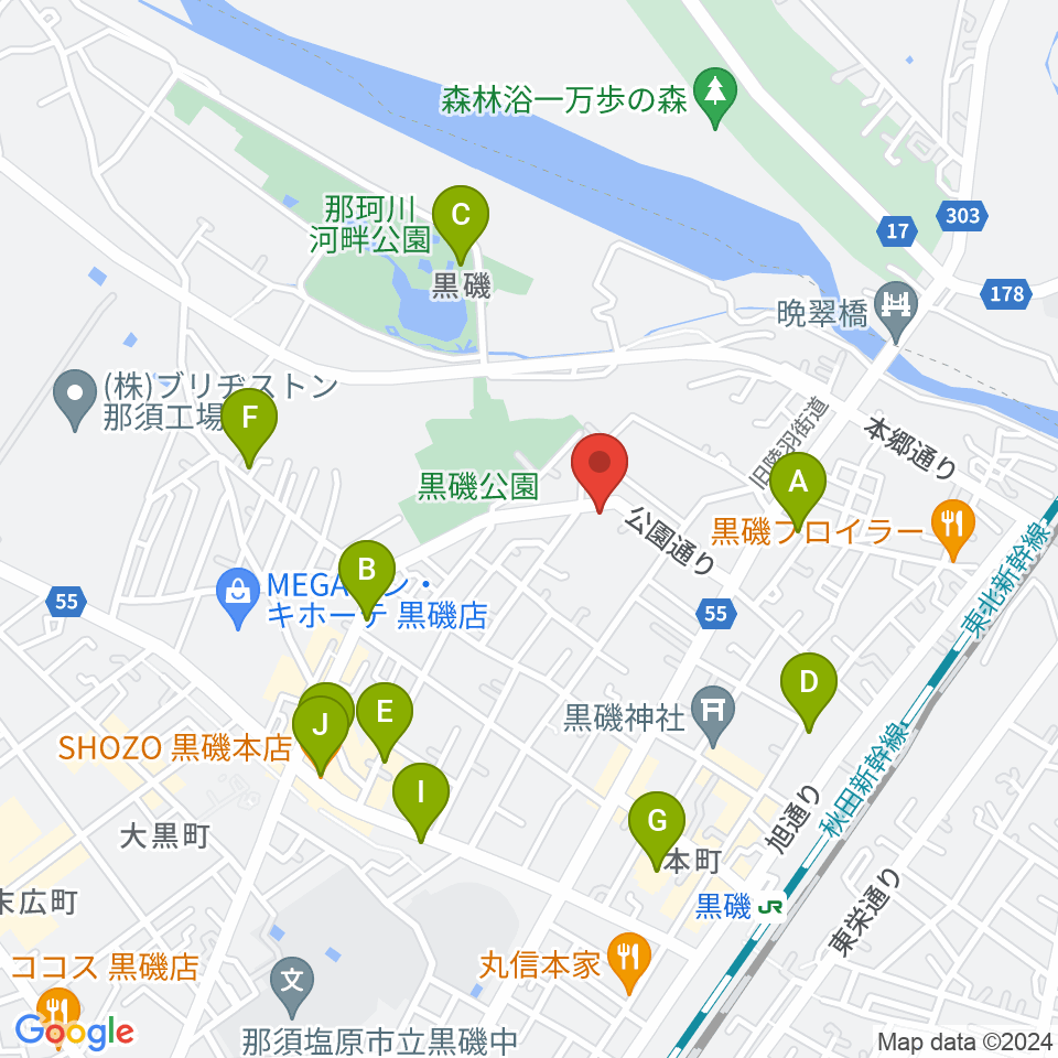 黒磯Time’s Cafe周辺のカフェ一覧地図