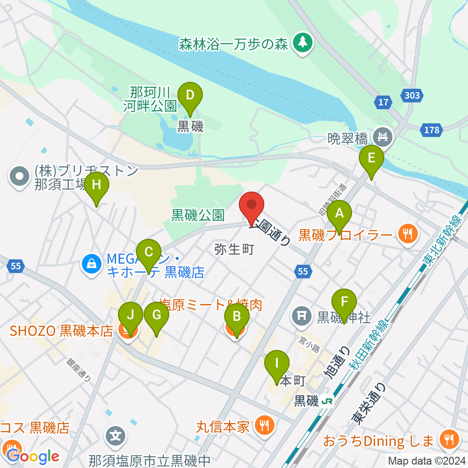 黒磯Time’s Cafe周辺のカフェ一覧地図