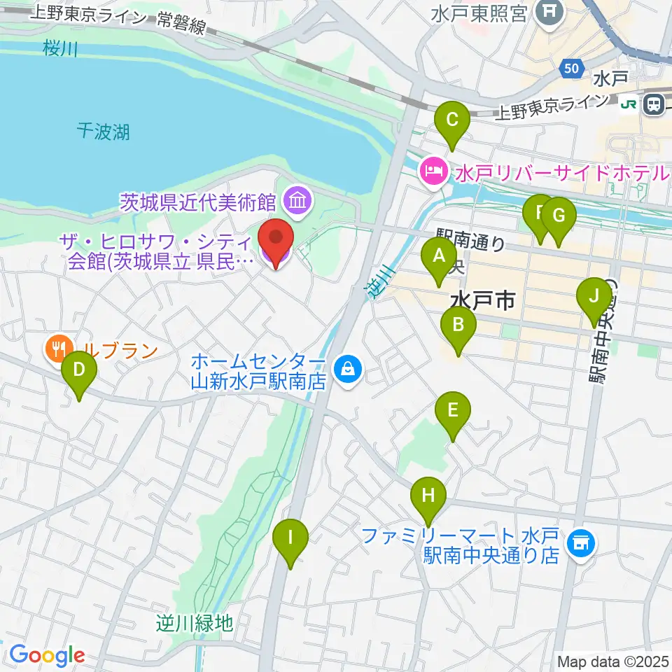 ザ・ヒロサワ・シティ会館周辺のカフェ一覧地図