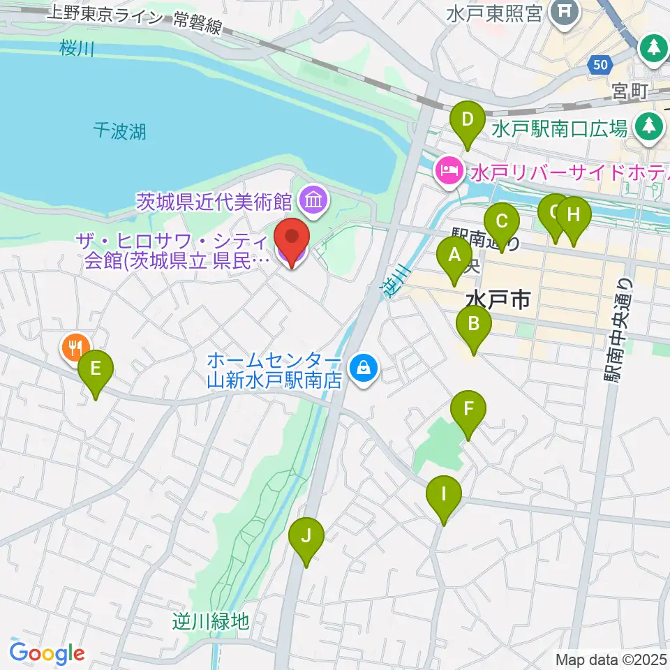 ザ・ヒロサワ・シティ会館周辺のカフェ一覧地図