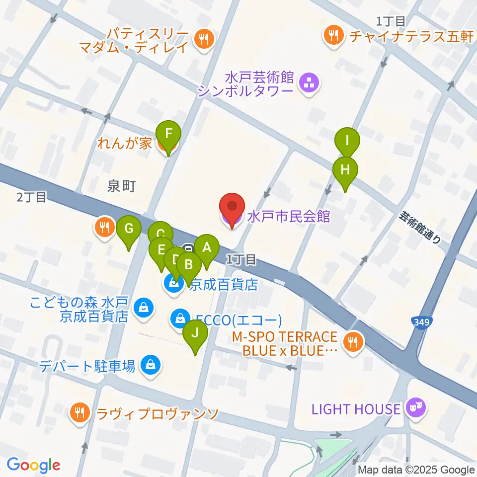 水戸市民会館周辺のカフェ一覧地図