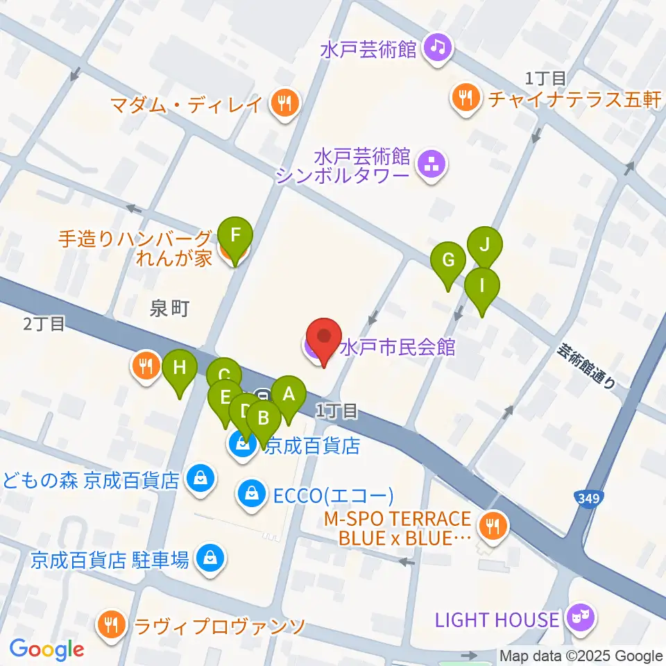 水戸市民会館周辺のカフェ一覧地図