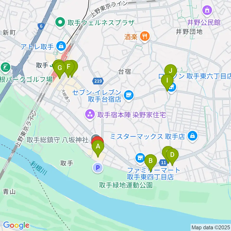取手市民会館周辺のカフェ一覧地図