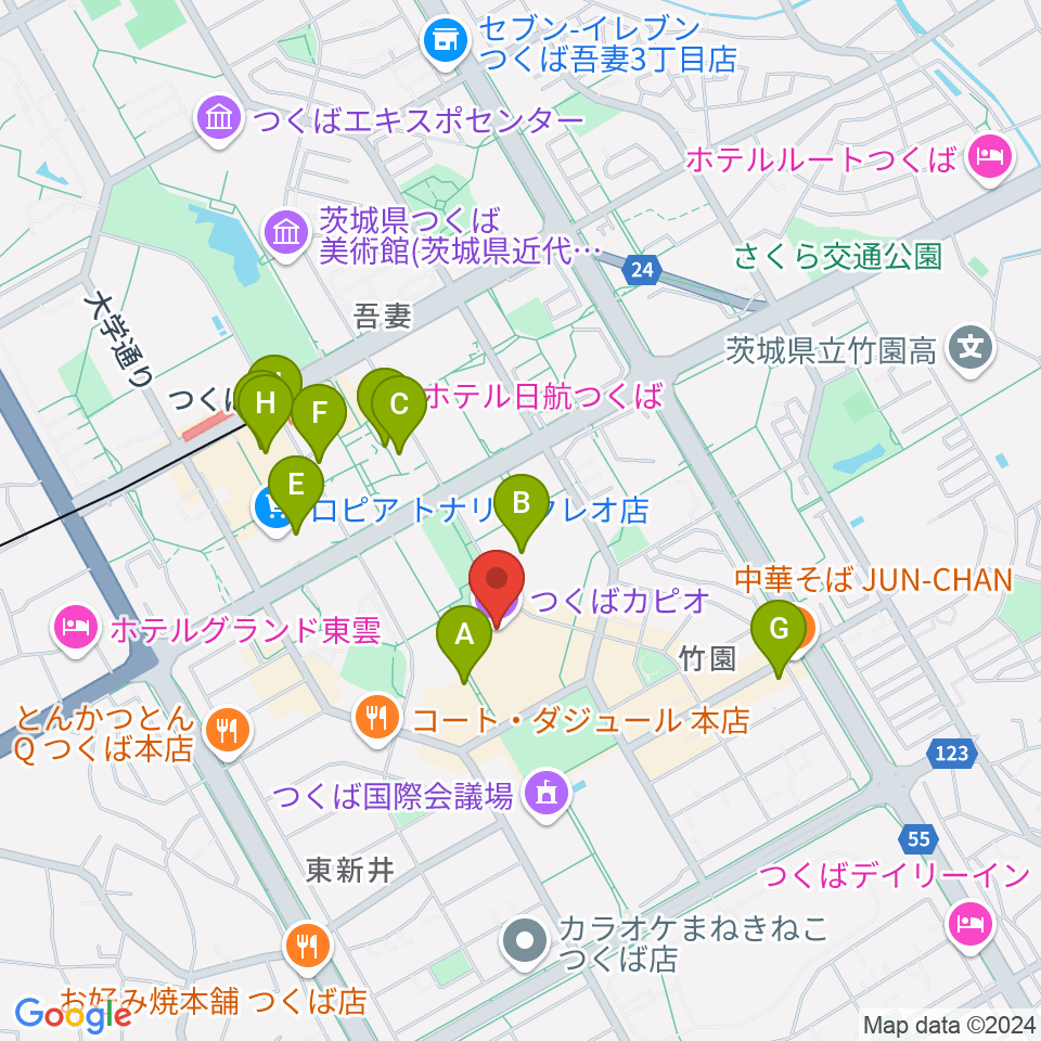 つくばカピオ周辺のカフェ一覧地図