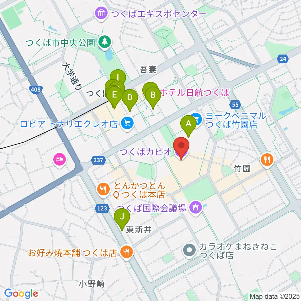 つくばカピオ周辺のカフェ一覧地図