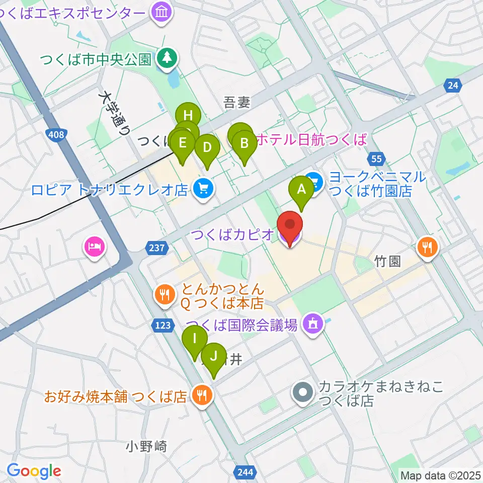 つくばカピオ周辺のカフェ一覧地図